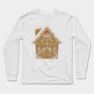 Watercolor Gingerbread House Scandinavian Folk Art Christmas Decorations Long Sleeve T-Shirt